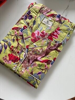 NWOT Handmade Handblock cotton green floral print pajama set